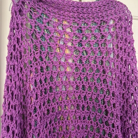 Scandinavian Violet Purple Euro Wrap Open Knit Slouchy Pocket Artisan Corner NEW - Picture 16 of 16